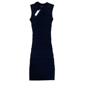 Anthropologie Current Air Ribbed Knit Collared Sleeveless Midi Dress Black Sz S